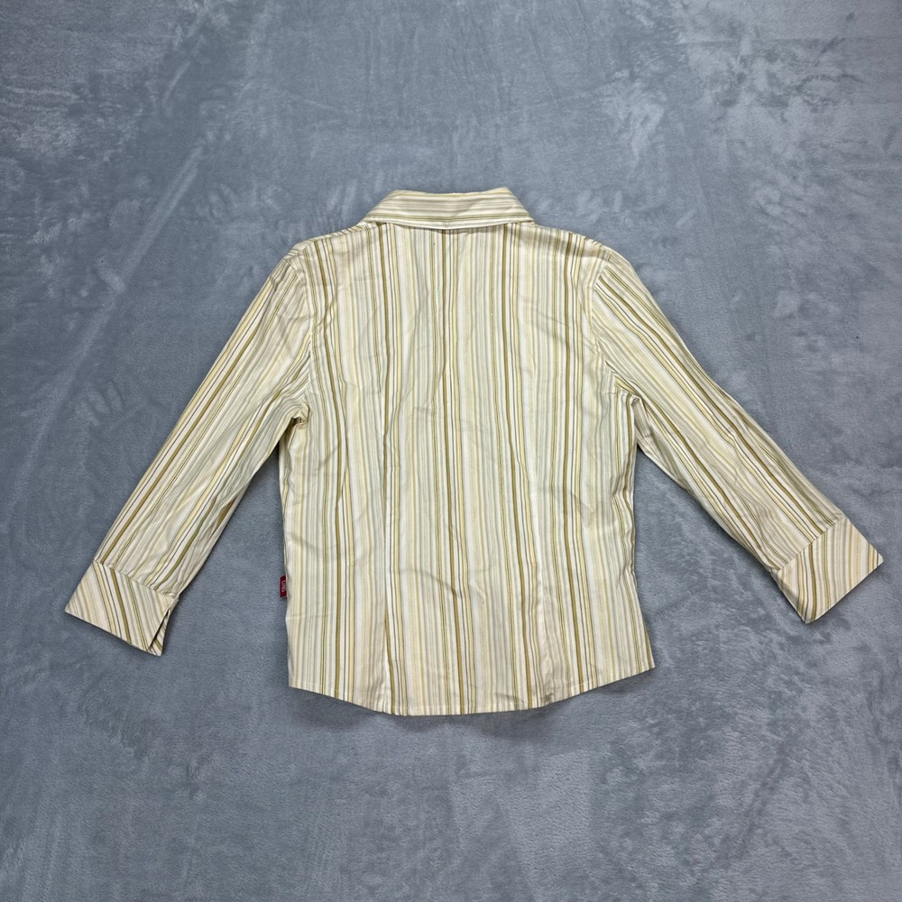 CI-PRES Womens Striped Button Down Shirt Cream Olive Green Size 38 NWT - Picture 4 of 6